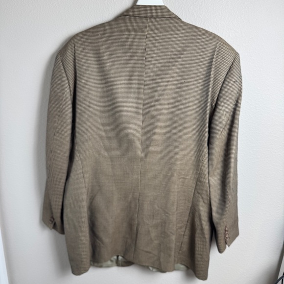 Ermenegildo Zegna Silk Wool Blazer Suit Jacket Tan Black Houndstooth 46R Flaws - Picture 2 of 16